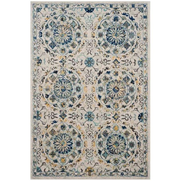 Safavieh 8 x 10 ft. Large Rectangle Evoke Power Loomed RugIvory & Blue EVK252C-8 - main